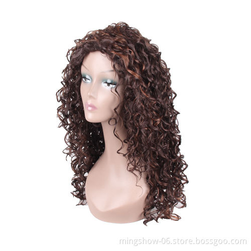 Cheapest Long Hight Temperature Fiber Curly Synthetic Wigs With Bangs